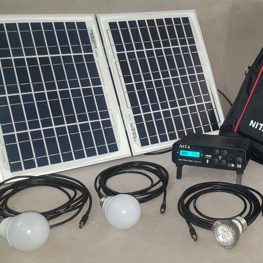 همراه بانک خورشیدی مدل ARIA99  ،شارژ فست ،چهار عدد لامپ 12v led،پکیج انرژی خورشیدی شامل پاور بانک  و چراغ خورشیدی